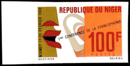 100 Fr. 1. Konferenz Der Frankophonie 1969, Linkes Randstück Breitrandig Ungezähnt Statt Gezähnt,... - Niger (1960-...)