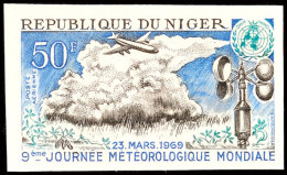 50 Fr. Welttag Der Meteorologie (WMO) 1969, Motiv: Flugzeug über Regenwolke, Ungezähnt Statt... - Níger (1960-...)
