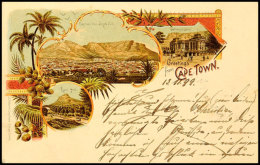 1 D. Auf 1 1/2 D. Ganzsachenkarte Mit Rückseitig Farbiger Ansicht "Greetings From Cape Town" Mit 3 Abb. (u.a.... - Kap Der Guten Hoffnung (1853-1904)