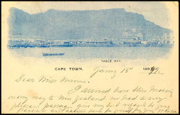 1 D. Auf 1 1/2 D. Ganzsachenkarte Mit Rückseitig Farbiger Ansicht "Cape Town - Table Bay" In Blau, Gebraucht... - Cape Of Good Hope (1853-1904)