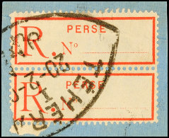 1909, Einschreibenzettel Im Senkrechten Paar Als Zweimal 1Ch. Marke Verwendet, Sehr Dekorativ Gestempelt "TEHERAN",... - Irán