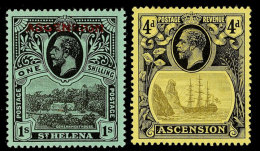 1 Sh. Ausgabe 1922 Und 4 P. Ausgabe 1924, Ungebraucht Mit Originalgummierung Und Falzspur, Mi. 102.-, Katalog: 7,15... - Ascension (Ile)