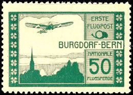 50 C. Flugpost Burgdorf-Bern, Postfrisch, Fotoattest Prüfstelle Basel: "echt Und Einwandfrei", Mi. 600,-... - Otros & Sin Clasificación