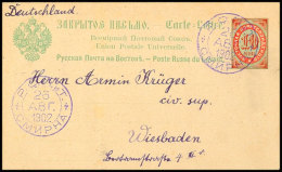 10 K. Rot/grün, Kartenbrief, Mit Violetten Stempel Von "SMYRNA 26 APR. 1902" Nach Wiesbaden, Innen Viel... - Autres & Non Classés