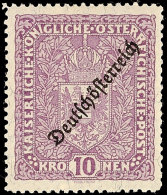 10 Kr. Schwarzbraunviolett, Type I, Aufdruck "Deutsch-Österreich", Ungebraucht Mit Originalgummierung Und... - Other & Unclassified