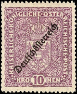 10 Kr. Schwarzbraunviolett, Type I, Aufdruck "Deutsch-Österreich", Ungebraucht Mit Originalgummierung Und... - Sonstige & Ohne Zuordnung