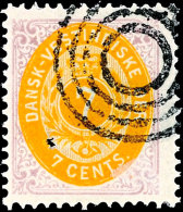 7 C. Rotlila/orange, Rahmen Kopfstehend, Klarer 4-Ring-Stempel, Marken Mit Dünnen Papier, Weisen Häufig... - Danish West Indies
