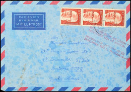 1974, 30 Pfg. Heinemann Im 3er-Streifen Auf Lp-Brief Nach Südafrika Mit Zweisprachigem, Roten L4 "RETRIEVED... - Autres & Non Classés
