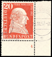 20 Pfg Reichsfreiherr Von Und Zum Stein, Rechtes Unteres Eckrandstück Mit Formnummer "4",... - Autres & Non Classés
