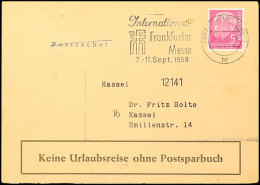 5 Pfg. Heuss Auf Drucksachenkarte Der Postreklame Aus FRANKFURT 29.3.58 Nach Kassel, Vordruck "Postsache" Wurde... - Sonstige & Ohne Zuordnung