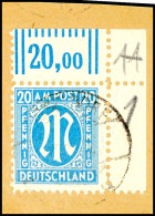 20 Pfennig AM-Post, Deutscher Druck, Eckrandstück Oben Rechts Ohne Bogenzählnummer, Gestempelt... - Autres & Non Classés