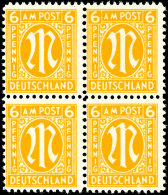 6 Pfennig AM-Post, Deutscher Druck, C-Zähnung, Feld 64/65 Und 74/75, Viererblock, Feld 75 Mit Plattenfehler... - Autres & Non Classés