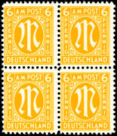 6 Pfennig AM-Post, Deutscher Druck, C-Zähnung, Feld 64/65 Und 74/75, Viererblock, Feld 75 Mit Plattenfehler... - Otros & Sin Clasificación