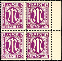 12 Pfennig AM-Post, F-Zähnung, Z-Papier, Viererblock (etwas Angetrennt), Tadellos Postfrisch, Gepr. Hettler... - Other & Unclassified