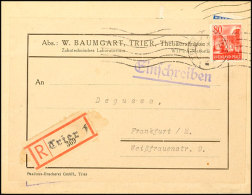 80 Pfg. Freimarke Als Portogerechte Einzelfrankatur Auf R-Brief Der 2. Gewichtsstufe Aus TRIER 3.6.49 Nach... - Other & Unclassified