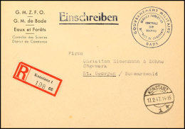 1947, R-Vordruckbrief "G.M.Z.O." Aus "KONSTANZ 17.2. Mit Briefstempel "....SERVICE FORESTIER/CONTROLE DE... - Otros & Sin Clasificación