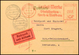 88 Pfg. Absenderfreistempel "BERLIN-TEMPELHOF 20.1.56 - Baebel-Werke" Auf Rohrpost-Eilboten-Ortskarte Mit Allen... - Other & Unclassified