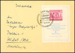 Briefmarkenausstellungsblock Auf FDC Mit übergehendem ESST BERLIN 30.10.54, Tadellos, Mi. 200,-, Katalog:... - Other & Unclassified