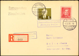 1 DM Pieck III Mit Beifrankatur Auf R-FDC Von BERNAU 2.2.53 Nach Halle, Tadellos, Mi. 800,-, Katalog: 342FDC... - Autres & Non Classés