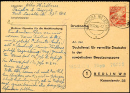 2 RM Suchdienst- Ganzsachenkarte, Type I Mit Gezähnter Bugkante, Bedarfsgebraucht Von TAUCHA 13.12.46 Nach... - Other & Unclassified