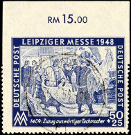 50 Pfg. Leipziger Herbstmesse 1948 Oben Ungezähnt, Oberrandstück, Gestempelt Mit Letzttag-Datum, Pracht,... - Autres & Non Classés