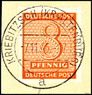 8 Pf. Rotorange, WZ.Y, Mit Kribitzsch-Durchstich, Tadelloses Briefstück, Fotoattest Ströh BPP, Mi. 450.-... - Otros & Sin Clasificación