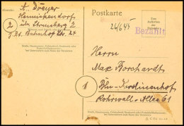 1945, Notstempel-L1 "Hennockendorf" Mit Handschriftlichem Datum Vom 26.6.45 Auf Postkarte Mit Violettem L1... - Autres & Non Classés