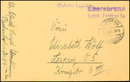 EBERSBRUNN Amts. Zwickau Sa., Violetter Notstempel Auf Brief Vom 24.10.45 Nach Leipzig  BFEBERSBRUNN Amts.... - Otros & Sin Clasificación