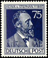 75 Pfennig "50. Todestag Von Heinrich Von Stephan", Schwarzblauviolett, Tadellos Postfrisch, Arge Farbgeprüft,... - Autres & Non Classés