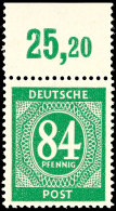 84 Pfennig Ziffernausgabe, Dunkelopalgrün, Plattendruck, Oberrandstück, Oberrand Durchgezähnt,... - Otros & Sin Clasificación