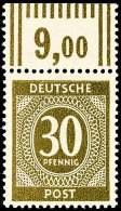 30 Pfennig Ziffernausgabe, Dunkelgrauoliv, Walzendruck, Oberrandstück, Oberrand Durchgezähnt, Tadellos... - Sonstige & Ohne Zuordnung