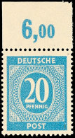 20 Pfennig Ziffernausgabe, Grauultramarin, Plattendruck, Oberrandstück, Oberrand Nicht Durchgezähnt,... - Otros & Sin Clasificación