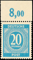 20 Pfennig Ziffernausgabe, Grauultramarin, Plattendruck, Oberrandstück, Oberrand Nicht Durchgezähnt,... - Otros & Sin Clasificación