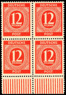 12 Pfennig Ziffernserie, C-Farbe, Viererblock Vom Walzenunterrand, Tadellos Postfrisch, Arge Farbgeprüft, Mi.... - Otros & Sin Clasificación