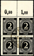 2 Pfennig Ziffernausgabe, Schwarz, Plattendruck, Oberrand-Viererblock (Oberrand Senkrecht Angetrennt), Oberrand... - Otros & Sin Clasificación