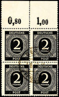 2 Pfennig Ziffernausgabe, Schwarz, Plattendruck, Oberrand-Viererblock (Oberrand Senkrecht Angetrennt), Oberrand... - Other & Unclassified