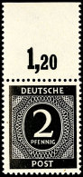 2 Pfennig Ziffernausgabe, Violettschwarz, Plattendruck, Oberrandstück, Oberrand Durchgezähnt, Tadellos... - Altri & Non Classificati