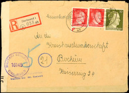 1945, Frankierter R-Brief Der 2. Gewichtsstufe Aus DORTMUND 1 29.3.45 Nach Bochum, überrollt Mit Zensurstempel... - Otros & Sin Clasificación