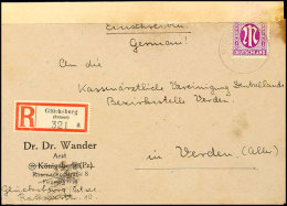 RPD Kiel: 1945, R-Brief Aus GLÜCKSTADT...9.45 Mit 12 Pfg. AM-Post Und R-Zettel Als Ersatz Für Die 30 Pfg.... - Kiel