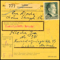 KZ Lublin - Majdanik: 1944, Frankierte Paketkarte Aus LUBLIN 28.1.44 An Einem Häftling (sehr Niedrige... - Sonstige & Ohne Zuordnung