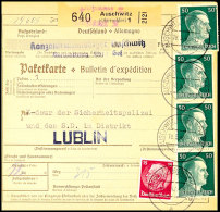 KZ Auschwitz: 1942, Frankierte Paketkarte Mit Absender-L2 "Konzentrationslager Auschwitz Verwaltung. Abt.: Gef."... - Otros & Sin Clasificación