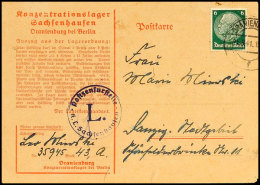 KZ Sachsenhausen: 1941, Frankierte Vordruckkarte Von ORANIENBURG 21.3. Mit Zensur-EKr. "L" Nach Danzig... - Autres & Non Classés