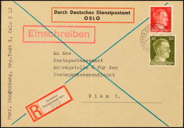 DDP Norwegen 1942-1944, Vier Briefe Ab Deutsches Postamt Bzw. Deutsches Dienstpostamt Oslo, Dabei 2 Codierte... - Autres & Non Classés