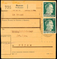 50 Pfg. Hitler-Aufdruckausgabe, 4 Stück Als Mehrfachfrankatur Vorder- Und Rückseitig Auf Paketkarte Aus... - Sonstige & Ohne Zuordnung