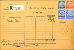 Luxemburgisches Formular "Postauftrag Für's Inland" (Sic!) Mit 4, 8, 2x 25 Pfg Hindenburg Aufdruck Ab... - Autres & Non Classés