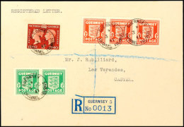 1/2 D Smaragdgrün (2) Und 1 D Rot (3) Mit Englischer Zusatzfrankatur 1 1/2 D 100 Jahre Briefmarken Auf R-Brief... - Otros & Sin Clasificación