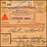 Warschau C 2 Gebühr Bezahlt, Roter Stempel 05.6.44 Auf 9 Zl. Nachnahme-Paketkarte Der Staatsdruckerei Des... - Otros & Sin Clasificación