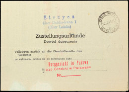 1943, Zustellungsurkunde Aus Distrikt Lublin, Form-Nr. DPD 435 (10.41) Mit Allen Stempeln Und Unterschriften,... - Other & Unclassified