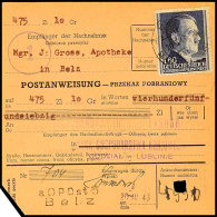 1,60 Zl. Hitler Als Portogerechte Einzelfrankatur Auf Postanweisung Aus BELZ über...20.III.43 Nach Lublin Mit... - Other & Unclassified