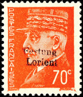 70 C. Freimarke Orange Mit Aufdruck "Festung Lorient", Tadellos Postfrisch, Unsigniert, Fotoattest Lothar Herbst VP... - Otros & Sin Clasificación